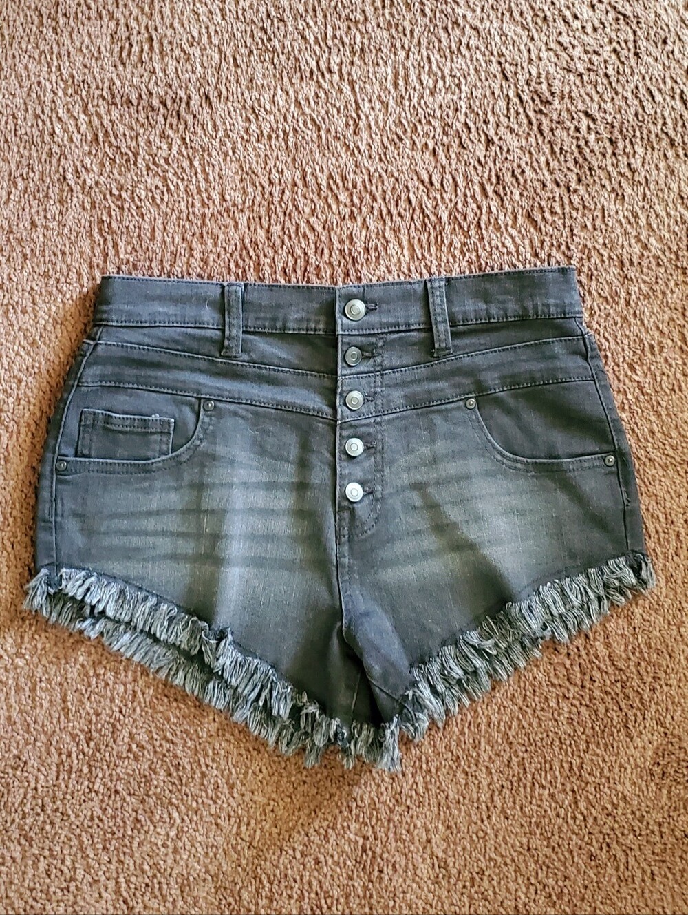 NOBO Charcoal High-Rise Frayed Hem Denim Button Fly Shorts Size 11